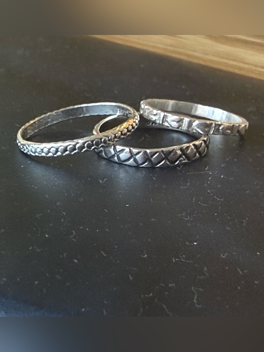 Silver Textured 3 Ring Set